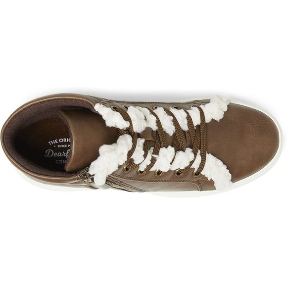 NIB Dearfoams Kinsley Outside Zip & Lace Bootie Faux Fur Detail Platform - Picture 5 of 6